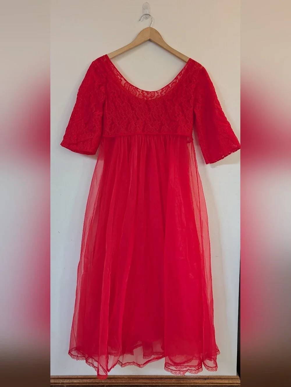 Vintage 1950s Betty Draper 2 piece Ethereal Peignoir Slip Dress Robe Set Siz 34 - Picture 2 of 10